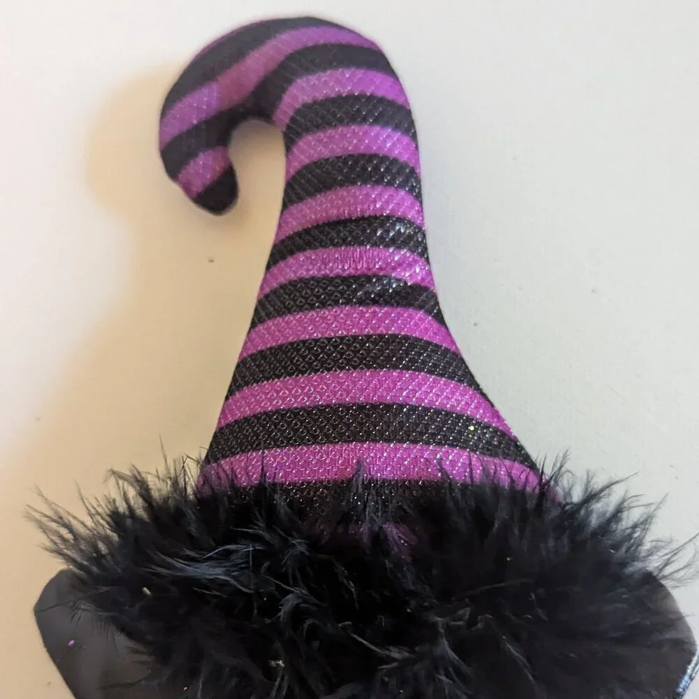 NWT Purple Striped Mini Witch Hat Floral Pick Ashland Halloween Decor Suess Goth